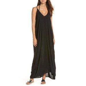 New Elan Large V Back Cover Up Maxi Dress Black Long Sheer Pockets Tank Swim